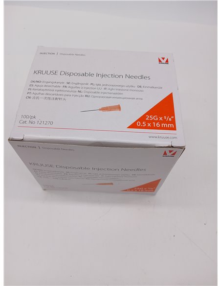 Kruuse Agujas Desechables 0,5 X 16 Mm, 25gx5/8", Naranja, Caja 100 Uds