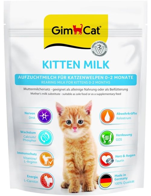 GimCat Kitten Milk Sustituto de la Leche Materna - Leche de Gato con taurina y Calcio - 1 Bolsa (1 x 200 g)