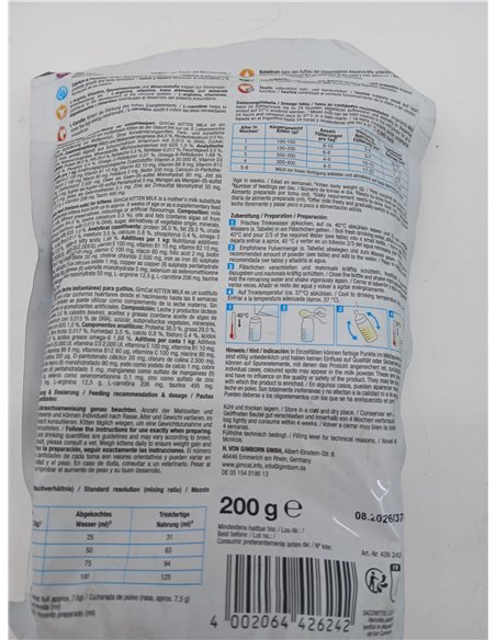GimCat Kitten Milk Sustituto de la Leche Materna - Leche de Gato con taurina y Calcio - 1 Bolsa (1 x 200 g)