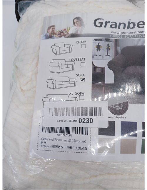 Granbest Funda de sofá elástica 185-235 cm. 3 plazas.  Resistente al agua, 1 unidad, de elastano, jacquard, elástica.