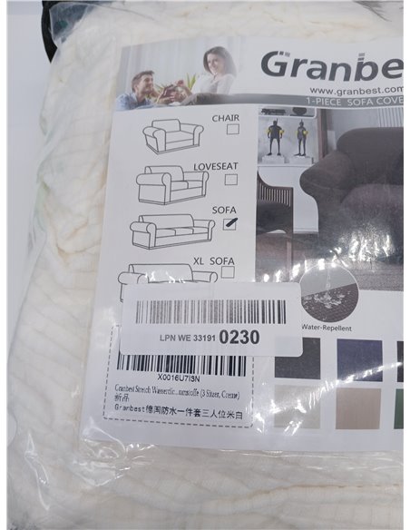 Granbest Funda de sofá elástica 185-235 cm. 3 plazas.  Resistente al agua, 1 unidad, de elastano, jacquard, elástica.
