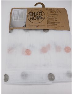 Enjoy Home – Par de acristalamientos Smarties – Diseño Bordado – 100% poliéster – 60 x 120 cm – Color Gris/Rosa 2