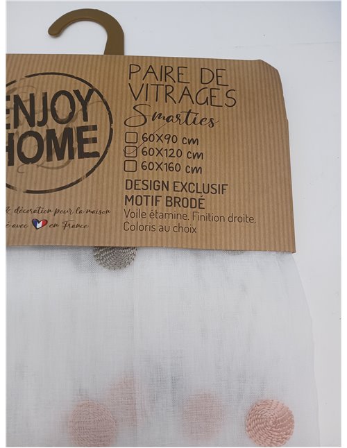 Enjoy Home – Par de acristalamientos Smarties – Diseño Bordado – 100% poliéster – 60 x 120 cm – Color Gris/Rosa