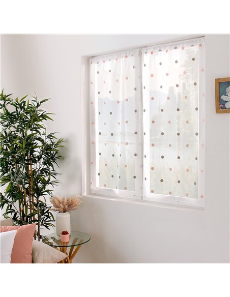 Enjoy Home – Par de acristalamientos Smarties – Diseño Bordado – 100% poliéster – 60 x 120 cm – Color Gris/Rosa