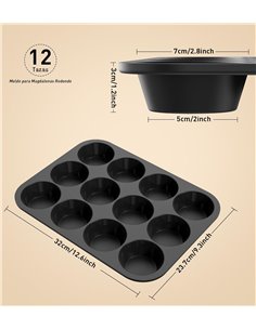Ankway Molde Magdalenas para 12 Magdalenas, Bandejas para Hornear Muffin con marco de metal para Muffins, Cupcake, Brownie, Pudí