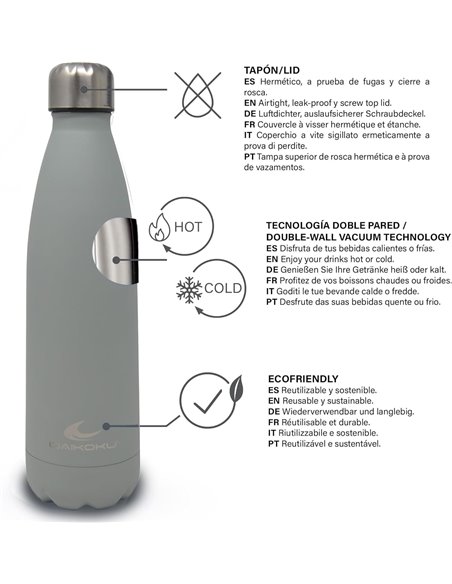 Daikoku - Botella Termica de Acero Inoxidable 500ML | A Prueba de Fugas | Bebidas Calientes por 12 Horas y Frías por 24 | Seguro
