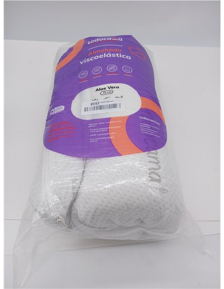 Todocama - Memory foam pillow, 75 cm compact core. Double cover with zip. Aloe Vera fabric. Thermoregulating adaptability to the