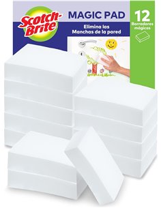 Scotch-Brite Esponja Mágica de Limpieza, Paquete Económico de 12 Esponjas, Borrador Mágico, Elimina Las Manchas de Paredes, Zapa