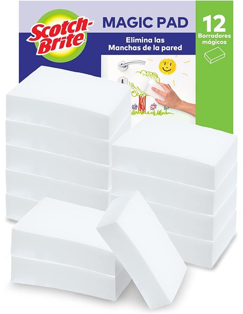 Scotch-Brite Esponja Mágica de Limpieza, Paquete Económico de 12 Esponjas, Borrador Mágico, Elimina Las Manchas de Paredes, Zapa