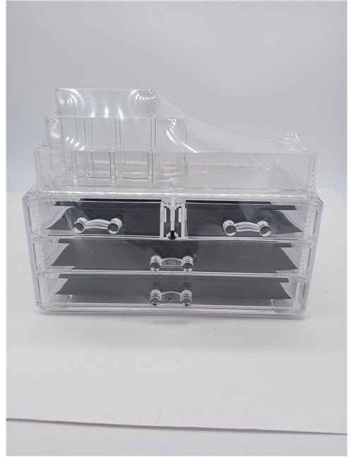 SONGMICS Clear Acrylic Make up Organiser, Stackable Cosmetic Box, with 4 Drawers, for Palette Brush Lipstick Nail Polish Hairpin