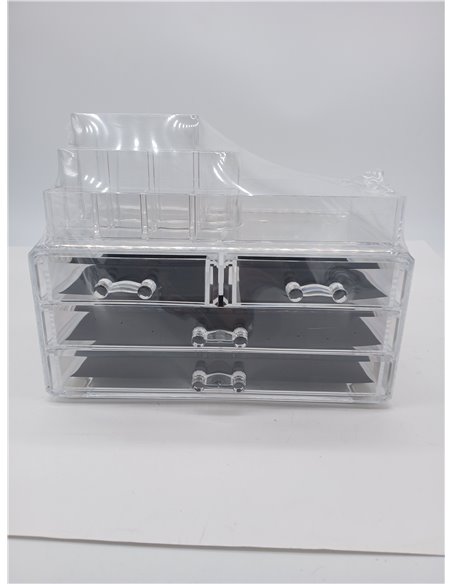 SONGMICS Clear Acrylic Make up Organiser, Stackable Cosmetic Box, with 4 Drawers, for Palette Brush Lipstick Nail Polish Hairpin