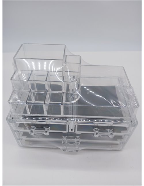 SONGMICS Clear Acrylic Make up Organiser, Stackable Cosmetic Box, with 4 Drawers, for Palette Brush Lipstick Nail Polish Hairpin