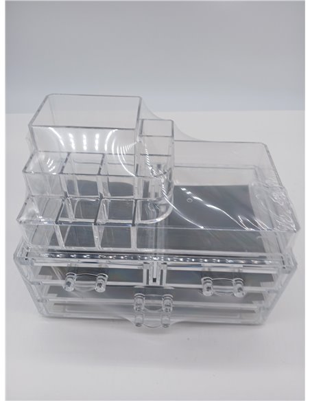 SONGMICS Clear Acrylic Make up Organiser, Stackable Cosmetic Box, with 4 Drawers, for Palette Brush Lipstick Nail Polish Hairpin