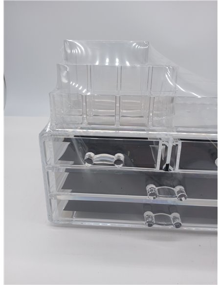 SONGMICS Clear Acrylic Make up Organiser, Stackable Cosmetic Box, with 4 Drawers, for Palette Brush Lipstick Nail Polish Hairpin