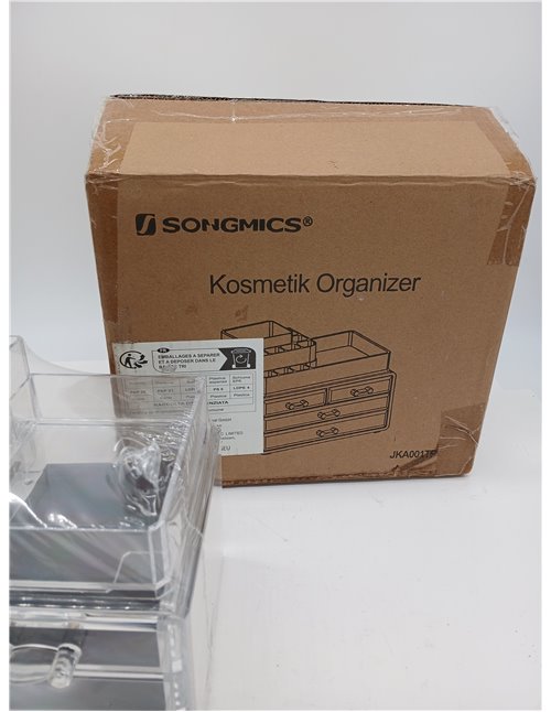 SONGMICS Clear Acrylic Make up Organiser, Stackable Cosmetic Box, with 4 Drawers, for Palette Brush Lipstick Nail Polish Hairpin