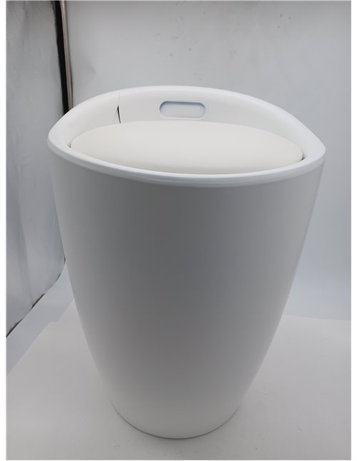 WENKO Taburete Candy blanco mate - Taburete de baño, con bolsa de lavandería extraíble, Plástico (ABS), 36 x 50.5 x 36 cm, Blanc