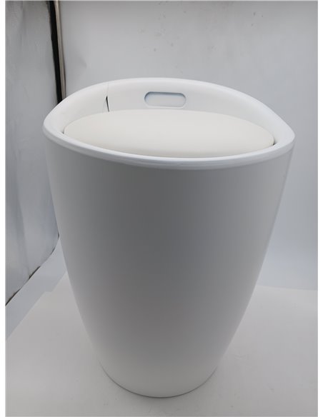 WENKO Taburete Candy blanco mate - Taburete de baño, con bolsa de lavandería extraíble, Plástico (ABS), 36 x 50.5 x 36 cm, Blanc