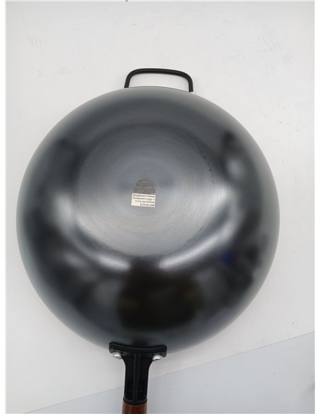 Amazon Basics Wok de Acero al Carbono Presazonado con Asa de Madera de Acacia, Compatible con Todo Tipo de Fuegos, 32,0cm