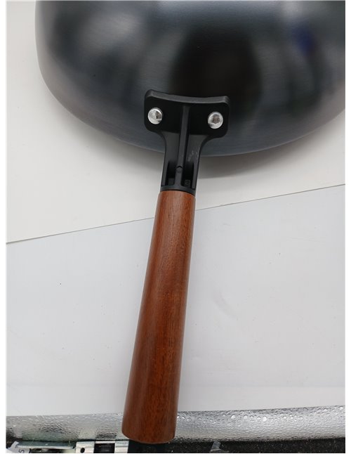 Amazon Basics Wok de Acero al Carbono Presazonado con Asa de Madera de Acacia, Compatible con Todo Tipo de Fuegos, 32,0cm