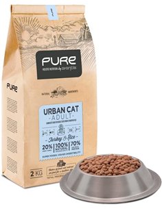 Pure Urban Cat Pavo y Arroz 2 kg – Pienso Holístico con Carne Fresca para Gatos Adultos de Interior – Cuidado Urinario – Omega 3