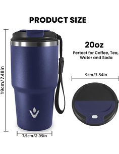 Grsta 600ml Taza Termica de Acero Inoxidable, Vaso Termico Aislada al Vacío, Antifugas Vaso Termo Cafe para Llevar, Mantiene el 