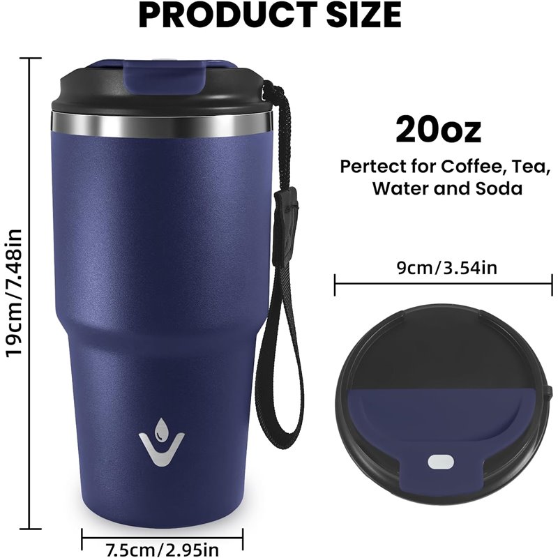 Grsta 600ml Taza Termica de Acero Inoxidable, Vaso Termico Aislada al Vacío, Antifugas Vaso Termo Cafe para Llevar, Mantiene el 