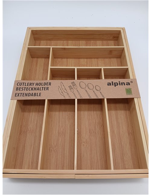 alpina Organizador Cajones - Cubertos para Cajon Cocina Extensible 46x34-56,5x6 cm - Caja Organizadora para Utensilios hasta 8 C