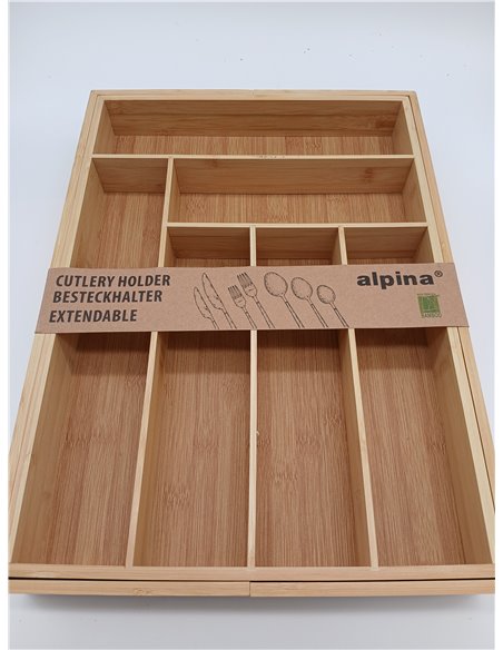 alpina Organizador Cajones - Cubertos para Cajon Cocina Extensible 46x34-56,5x6 cm - Caja Organizadora para Utensilios hasta 8 C