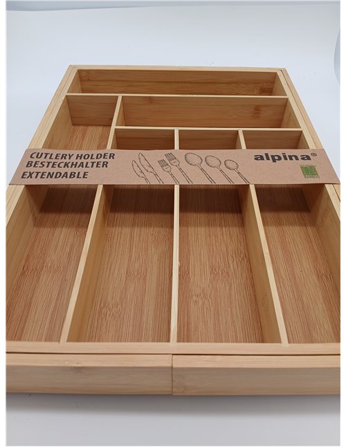 alpina Organizador Cajones - Cubertos para Cajon Cocina Extensible 46x34-56,5x6 cm - Caja Organizadora para Utensilios hasta 8 C