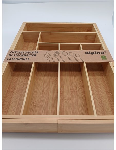 alpina Organizador Cajones - Cubertos para Cajon Cocina Extensible 46x34-56,5x6 cm - Caja Organizadora para Utensilios hasta 8 C