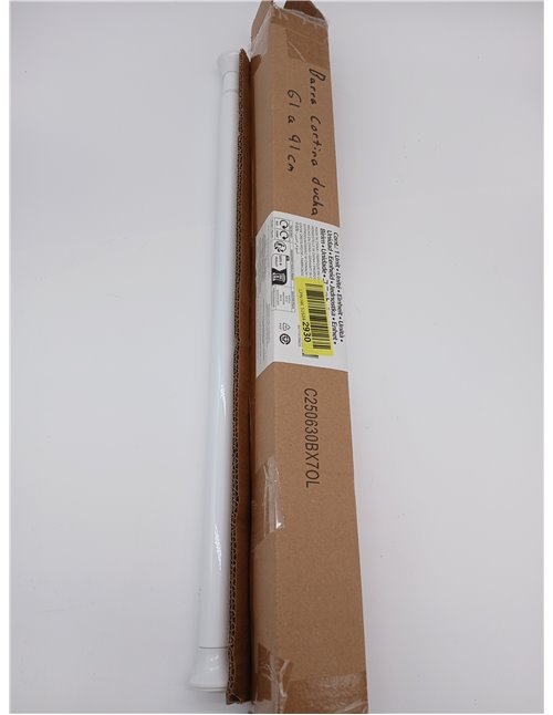 Amazon Basics Barra de Cortina de Ducha con tensión Ajustable, de 61 a 91 cm, Color Blanco