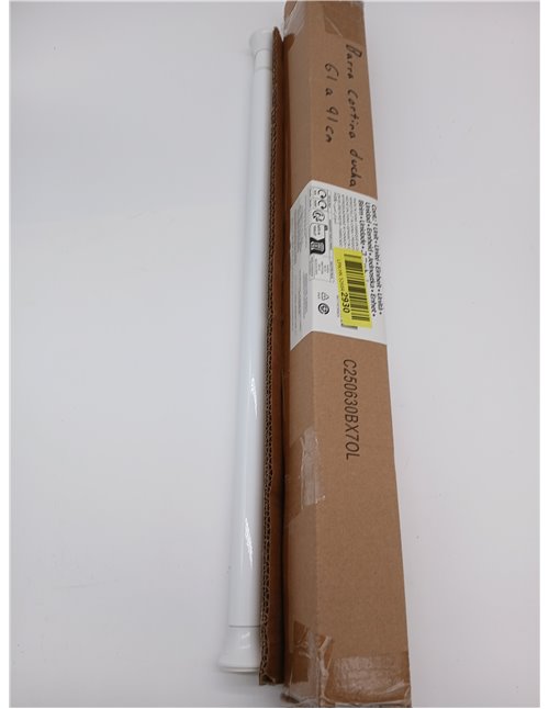 Amazon Basics Barra de Cortina de Ducha con tensión Ajustable, de 61 a 91 cm, Color Blanco