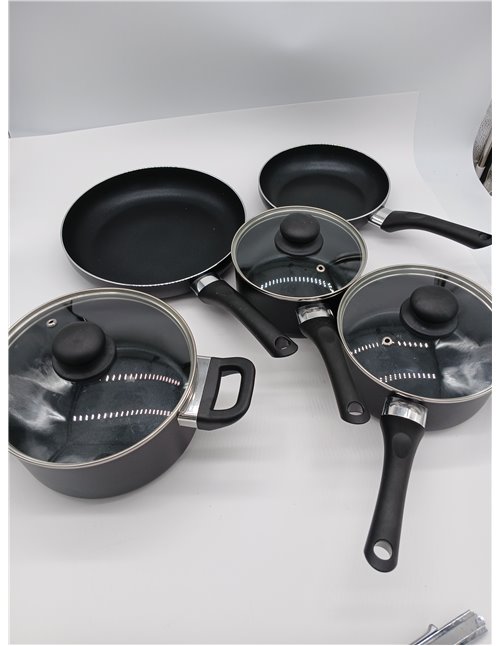 Amazon Basics Juego de Utensilios de Cocina de Inducción Antiadherente - 6 Piezas, con Tapas, Negro