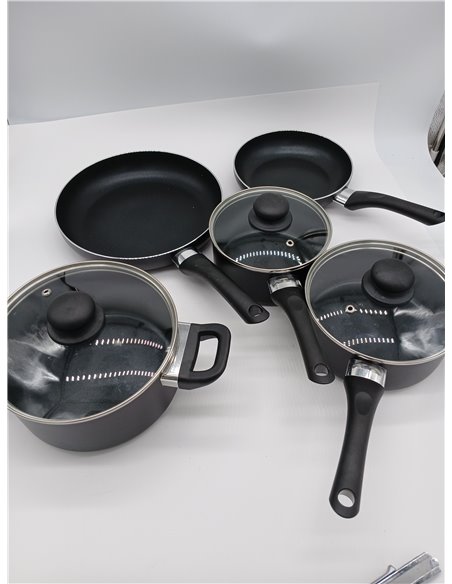 Amazon Basics Juego de Utensilios de Cocina de Inducción Antiadherente - 6 Piezas, con Tapas, Negro