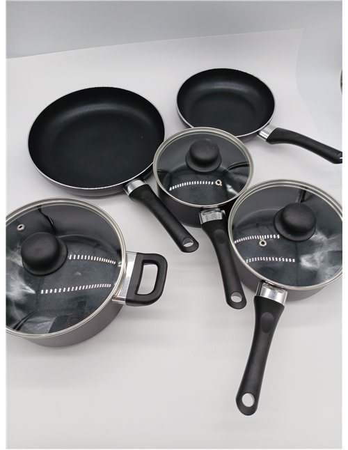 Amazon Basics Juego de Utensilios de Cocina de Inducción Antiadherente - 6 Piezas, con Tapas, Negro