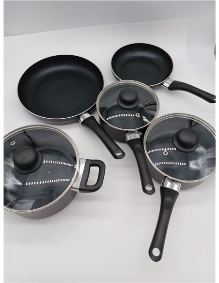 Amazon Basics Juego de Utensilios de Cocina de Inducción Antiadherente - 6 Piezas, con Tapas, Negro