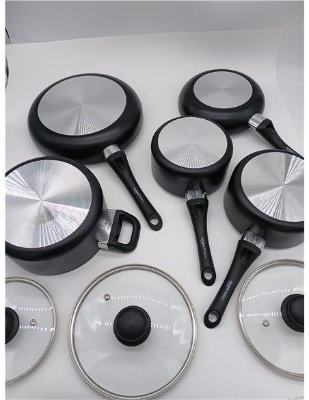 Amazon Basics Juego de Utensilios de Cocina de Inducción Antiadherente - 6 Piezas, con Tapas, Negro