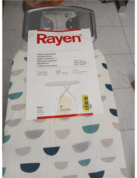 Rayen | Tabla de Planchar - Gama Basic | Altura Regulable | Malla Metálica | Reposa-Planchas | Estructura Gris y Funda Estampado