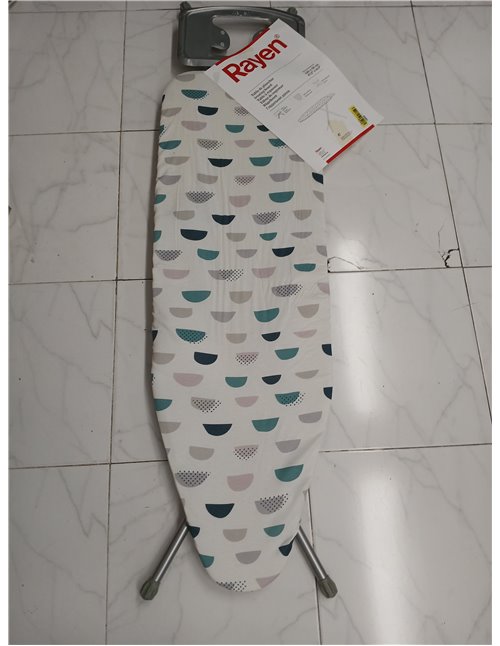 Rayen | Tabla de Planchar - Gama Basic | Altura Regulable | Malla Metálica | Reposa-Planchas | Estructura Gris y Funda Estampado