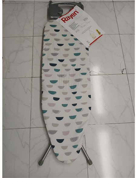Rayen | Tabla de Planchar - Gama Basic | Altura Regulable | Malla Metálica | Reposa-Planchas | Estructura Gris y Funda Estampado