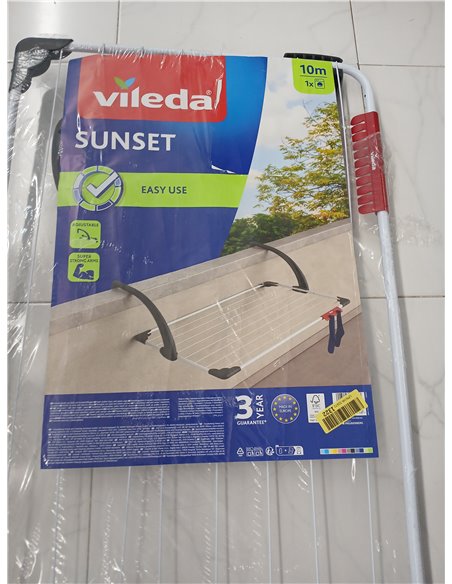 Vileda Sunset Tendedero de balcón de Acero y Resina, 10 Metros de Espacio de tendido, Compacto y Robusto, Soporte para artículos