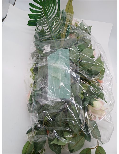 DRW Centre of Artificial Flowers Cemetery, Saints, Anniversaries Lengthened Salmon and White Tones 120 cm L x 50 cm W x 30 cm H