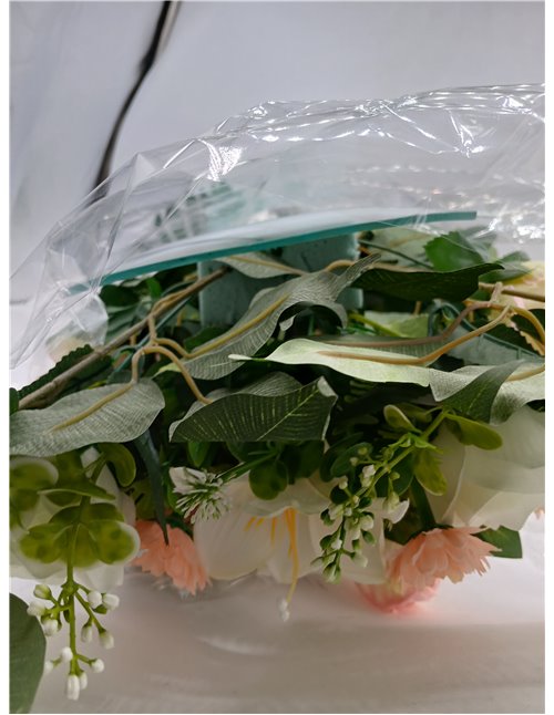 DRW Centre of Artificial Flowers Cemetery, Saints, Anniversaries Lengthened Salmon and White Tones 120 cm L x 50 cm W x 30 cm H