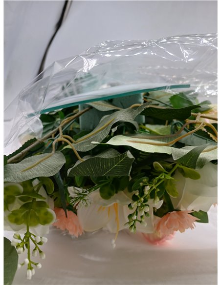 DRW Centre of Artificial Flowers Cemetery, Saints, Anniversaries Lengthened Salmon and White Tones 120 cm L x 50 cm W x 30 cm H