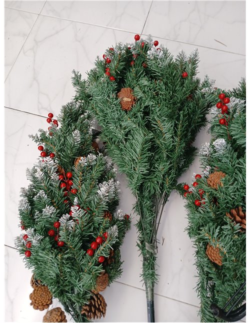 himaly Árbol de Navidad Pino Artificial 180cm, 720 Puntas, PVC Nieve Blanca Natural, Conos de Pino Real, Frutos Rojos, Soporte d