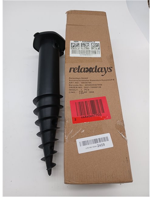 Relaxdays Piqueta Sombrilla, Anclaje Suelo para Atornillar, Adaptador, 32-50 mm, Plástico, Soporte Parasol, Negro