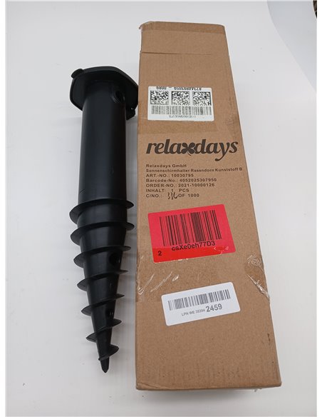 Relaxdays Piqueta Sombrilla, Anclaje Suelo para Atornillar, Adaptador, 32-50 mm, Plástico, Soporte Parasol, Negro