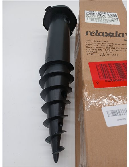 Relaxdays Piqueta Sombrilla, Anclaje Suelo para Atornillar, Adaptador, 32-50 mm, Plástico, Soporte Parasol, Negro