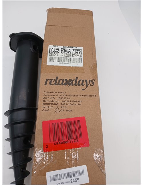 Relaxdays Piqueta Sombrilla, Anclaje Suelo para Atornillar, Adaptador, 32-50 mm, Plástico, Soporte Parasol, Negro