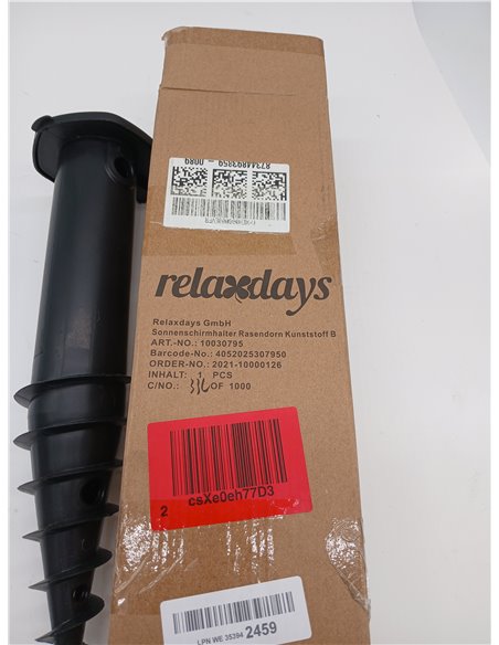 Relaxdays Piqueta Sombrilla, Anclaje Suelo para Atornillar, Adaptador, 32-50 mm, Plástico, Soporte Parasol, Negro